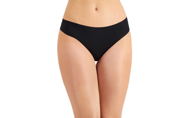  Women’s Laser-Cut Thong Underwear, Black, Medium