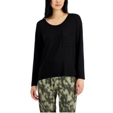 Alfani Women’s Long-Sleeve Jersey Sleep Top, Black, XX-Large