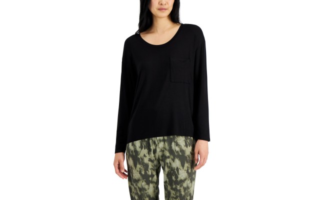  Women’s Long-Sleeve Jersey Sleep Top, Black, XX-Large