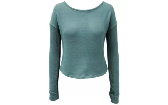  Women’s Long-sleeve Knit Sleep Top, Teal, X-Small