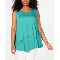 Alfani Womens Plus Asymmetrical Shirt Pullover Top, Lagoon Reef, 0X