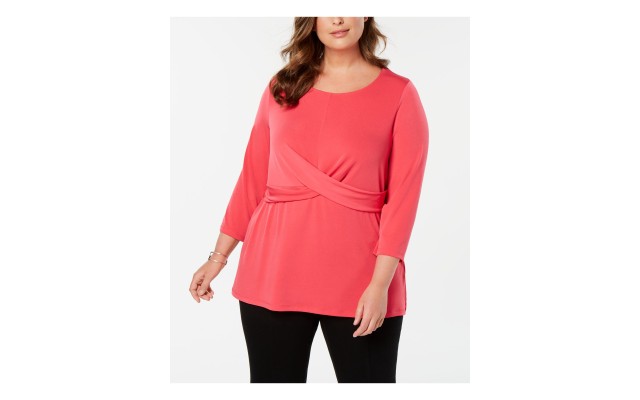 Womens Plus Stretch Crossover Wrap Top Pink 2X