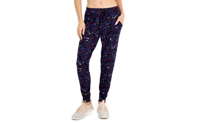  Women’s Printed Jogger Pajama Pants, Navy, X-Small
