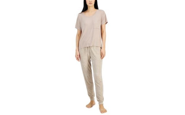  Womens Super Soft Scoop-Neck Pajama Top, Beige, Large