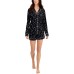  Womens Ultra-Soft Notch Collar Shirt & Shorts Pajama Set, Large, Black