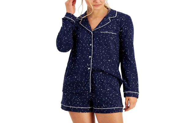  Womens Ultra-Soft Notch Collar Shirt & Shorts Pajama Set, Large, Black