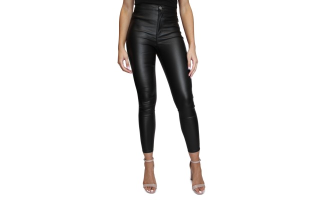  Juniors’ Coated High-Rise Skinny Jeans, Black, 1