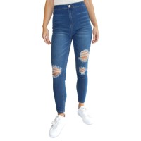 Almost Famous Juniors’ High-Rise Ripped Jeggings, Medium Wash, 7