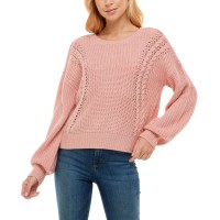 Almost Famous Juniors’ Mixed-Knit Strappy-Back Sweater, Rose, X-Large