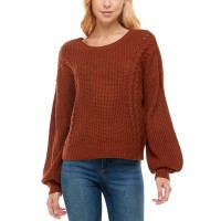 Almost Famous Juniors’ Mixed-Knit Strappy-Back Sweater, Umber, X-Large