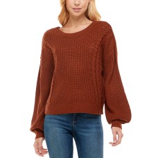 Almost Famous Juniors’ Mixed-Knit Strappy-Back Sweater, Umber, X-Large