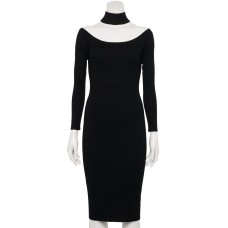 ALMOST FAMOUS Womens Black Cold Shoulder Ribbed Long Sleeve Mock Neck Midi Cocktail Sweater Dress Juniors XL