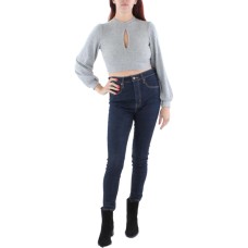 Almost Famous Womens Gray Cut Out Ribbed Button Neck Open Tie Back, Heather Gray, Large
