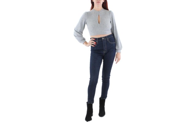  Womens Gray Cut Out Ribbed Button Neck Open Tie Back, Heather Gray, Large