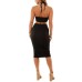  Womens Juniors’ Halter-Neck Ribbed Dress, Black/M