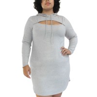 Almost Famous Womens Trendy Plus Size Cutout Hoodie Dress, Gray/1X