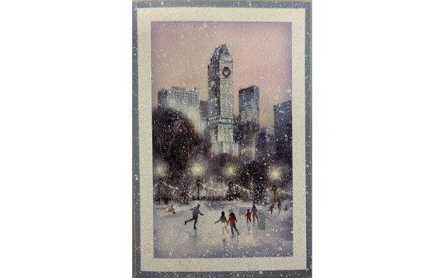 , City Scene with Skaters Holiday Cards, 14 Cards and Envelopes