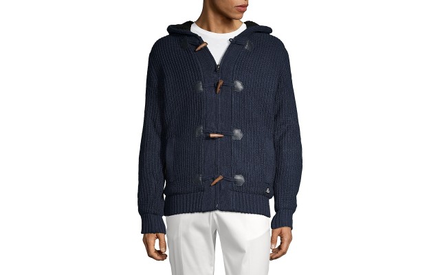  Men’s Faux Fur Toggle Sweater, Navy, Medium
