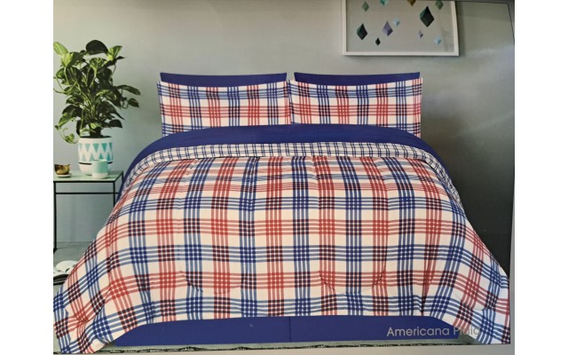Americana Plaid 8 Piece Comforter Set, King Navy