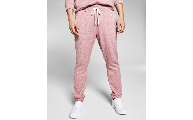  Men’s Cozy Regular-Fit Fleece Joggers, Burgundy, Medium