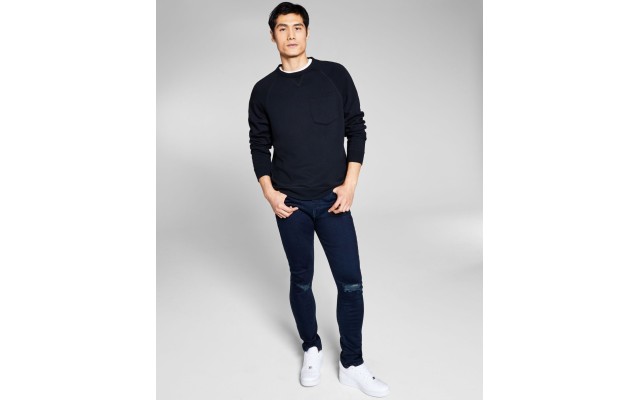  Men’s Solid Fleece Sweatshirts, Black, Small