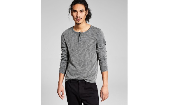  Mens Heathered Henley, Gray, XX-Large