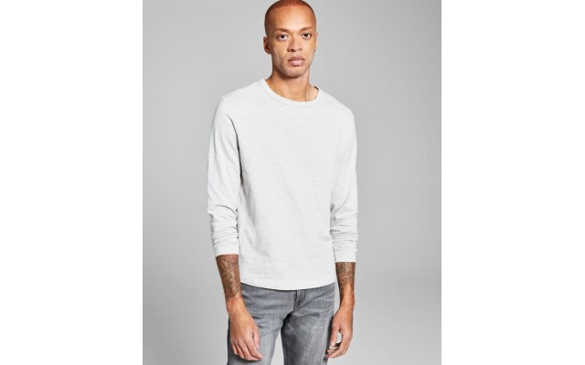  Mens Slub Long-sleeve T-shirt, Light Grey, Small