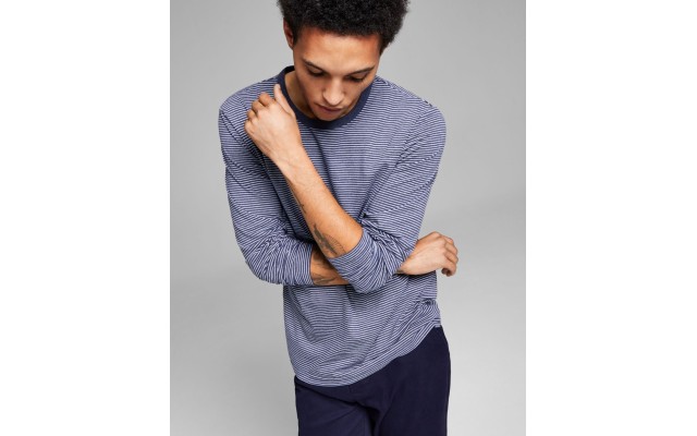  Men’s Small Stripe Long-Sleeve T-Shirt, Ocean, Small