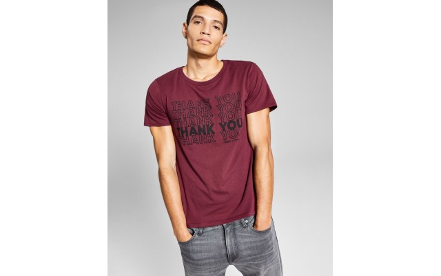  Men’s Thank You Graphic T-Shirt, Red, Medium