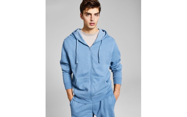  Mens Zip-front Hoodie, Light Blue, L