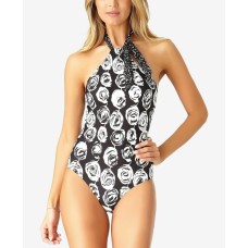 Anne Cole Signature Womens Coming Up High Neck One-Piece Swimsuit, Black/White,10