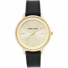 Anne Klein 3184CHBK Womens Gold Tone Dial Leather Strap Watch, Black/Gold