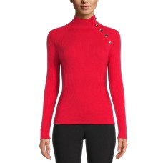 Anne Klein Women’s Button-Detail Ribbed Pullover Sweater