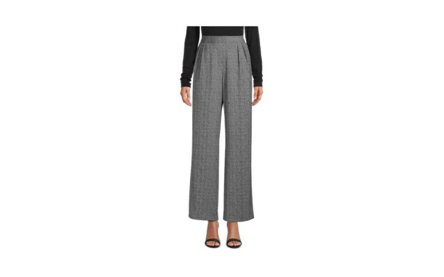  Womens Herringbone Casual Trouser Pants, Black, Medium