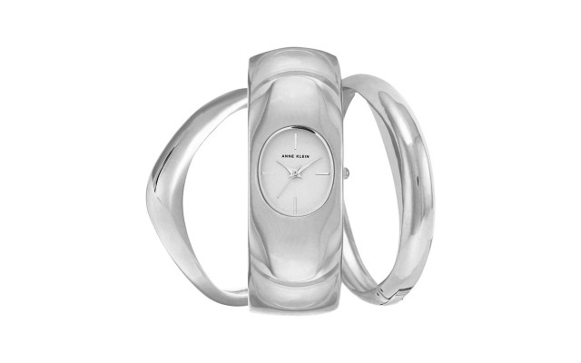  Women’s Silver-Tone Bangle Bracelet Watch & Bangle Bracelets Set – Silver