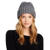 Aqua Chunky Rib-Knit Beanie, Gray