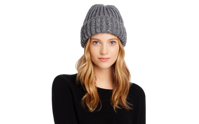  Chunky Rib-Knit Beanie, Gray