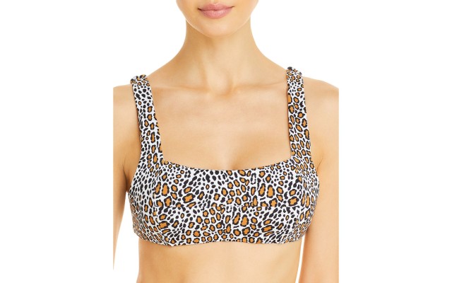  Womens Animal Print Lined Swim Top Separates White XL
