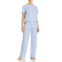 Aqua Women’s Floral Print Pajama Set, Light Blue, Large