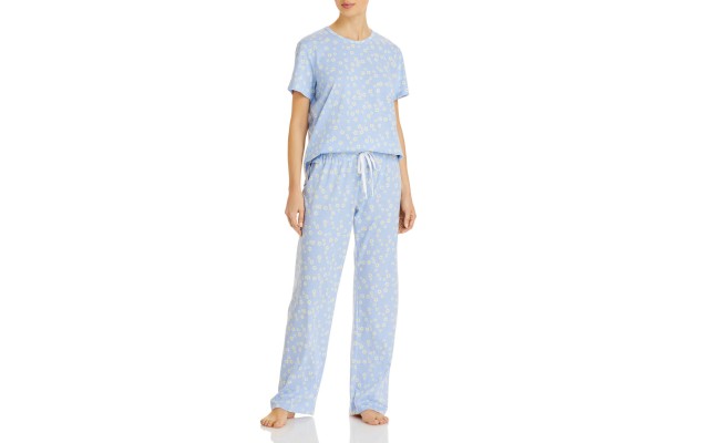  Women’s Floral Print Pajama Set, Light Blue, Large