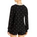  Women's Heart Print Long Sleeve And Short Pajama Sets, Black, Medium