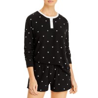 Aqua Women's Heart Print Long Sleeve And Short Pajama Sets, Black, Small