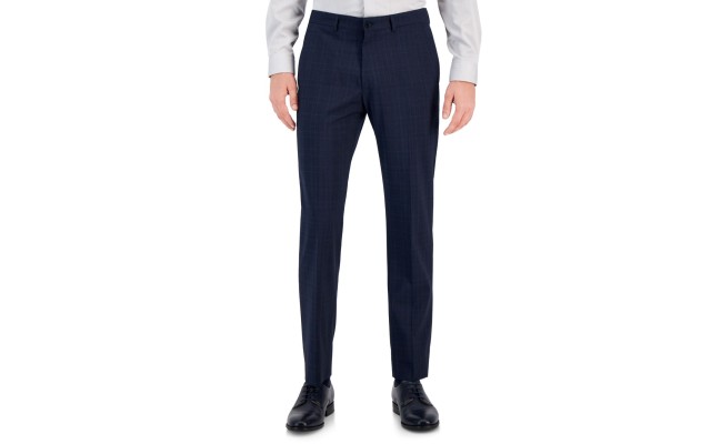  Men’s Slim-Fit Black Solid Suit Separate Pants, Navy, 32×32