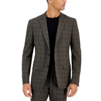 Armani Exchange Mens Slim-Fit Black Windowpane Wool Suit Jacket, Brown, 36S