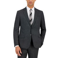 Armani Exchange Mens Slim-Fit Black Windowpane Wool Suit Jacket, Gray, 40R