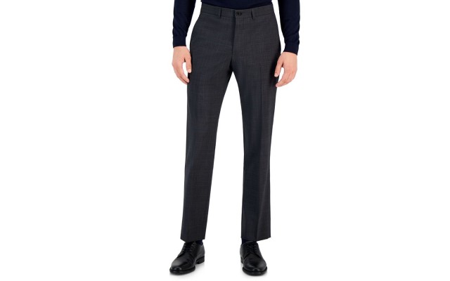  Men’s Slim-Fit Charcoal Gray Windowpane Plaid Suit Pants, Charcoal, 30×30
