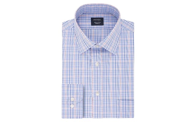  Mens Classic/Regular-Fit Non-Iron Performance Stretch Plaid Dress Shirt, 14-14 12 32-33, Blue