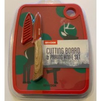 Art and Cook 3 Piece Cutting Board and Paring Knife Set, Red