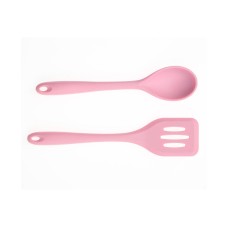 Art & Cook 2 Piece Silicone Slotted Turner and Solid Spoon Set, Pink