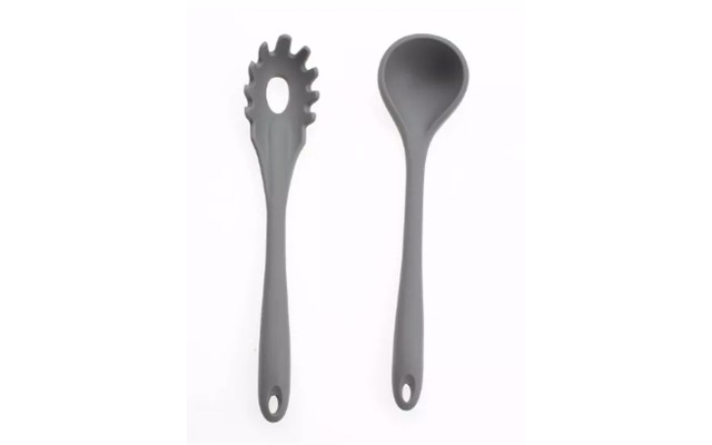 Art & Cook 2 Piece Silicone Soup Ladle and Pasta Fork Set, Gray